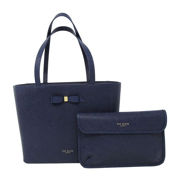 Ted Baker JJESICA Bow detail leather shopper bag Dark Blue