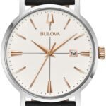 Bulova Men's Designer Watch Leather Strap - Black Rose Gold Classic Aerojet Wrist Watch 98B254
