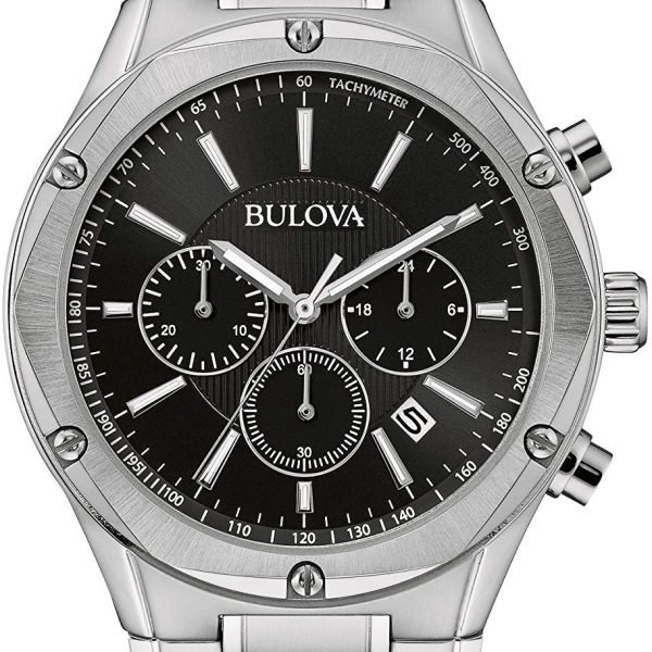 Bulova Men's Black Dial Display and Silver Stainless Steel Bracelet Watch 96B247