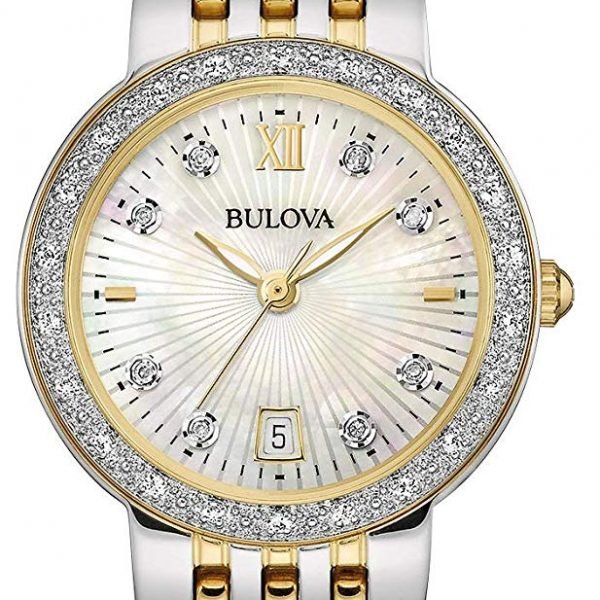 Bulova Womens Analogue Quartz Watch with Gold Plated Strap 98W211