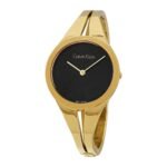 Calvin Klein Addict Black Dial Gold tone Medium Bangle Ladies Watch K7W2M511