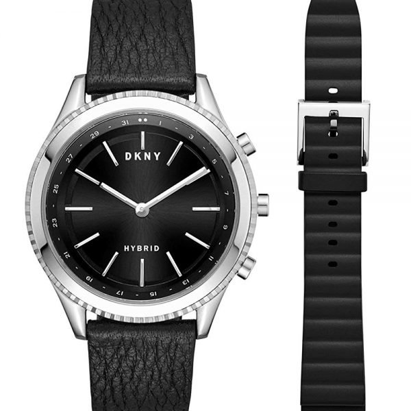 DKNY Womens Woodhaven Hybrid Leather Black Smart Watch NYT6100