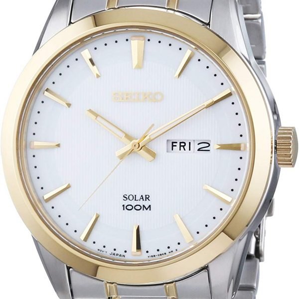Gents Mens Two Tone Stainless Steel Seiko Solar Watch on Bracelet, SNE364P1