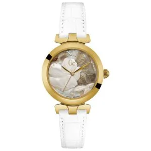 Guess Collection Women Analogue Swiss Quartz Watch with White Leather Strap Y22004L1 GC Lady Belle Sport Chic Collection