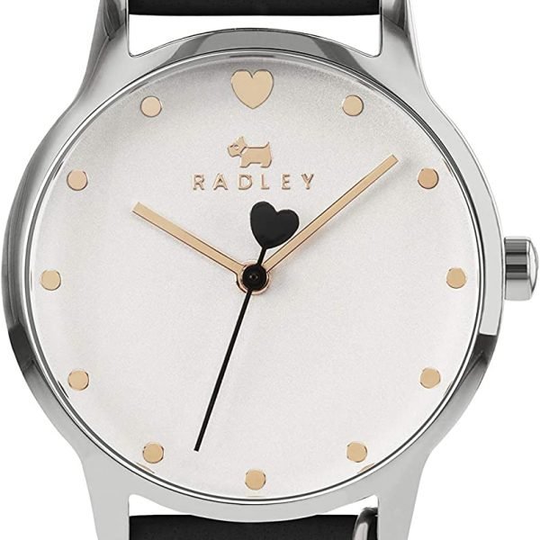 Radley Heart Dial Black Leather Strap Large Dial Heart Charm Watch RY21031A