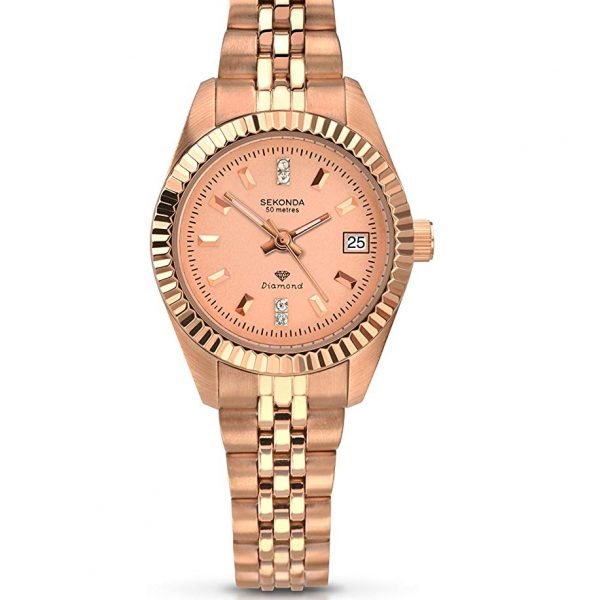 Sekonda Women's Quartz Diamond Watch with Rose Gold Dial Analogue Display and Rose Gold Stainless Steel Bracelet 2063