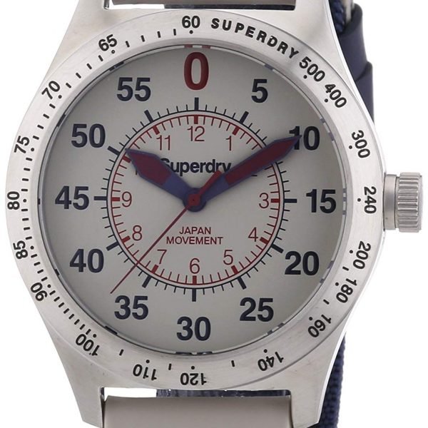 Superdry Mens Watch SYG122E Beige Dial Blue Fabric Strap