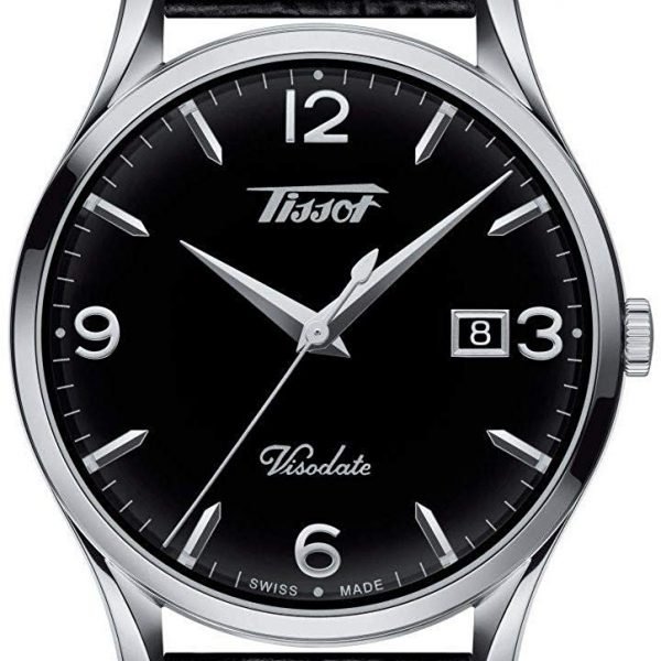 Tissot Visodate Men's Black Leather Strap Watch T1164101603700