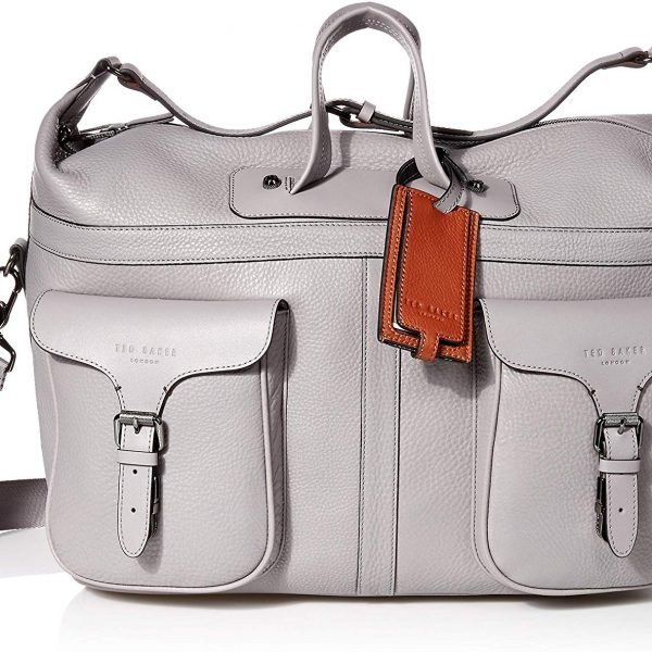 TED BAKER UNISEX DUFFLE LEATHER TRAVEL WEEKEND BAG GANSU HOLDALL GRAY